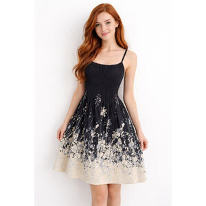 Women's Cynthia Mehra Black Beige Floral Mini Dress